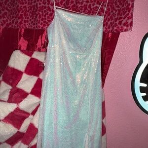 Iridescent white sequin dress. Prom